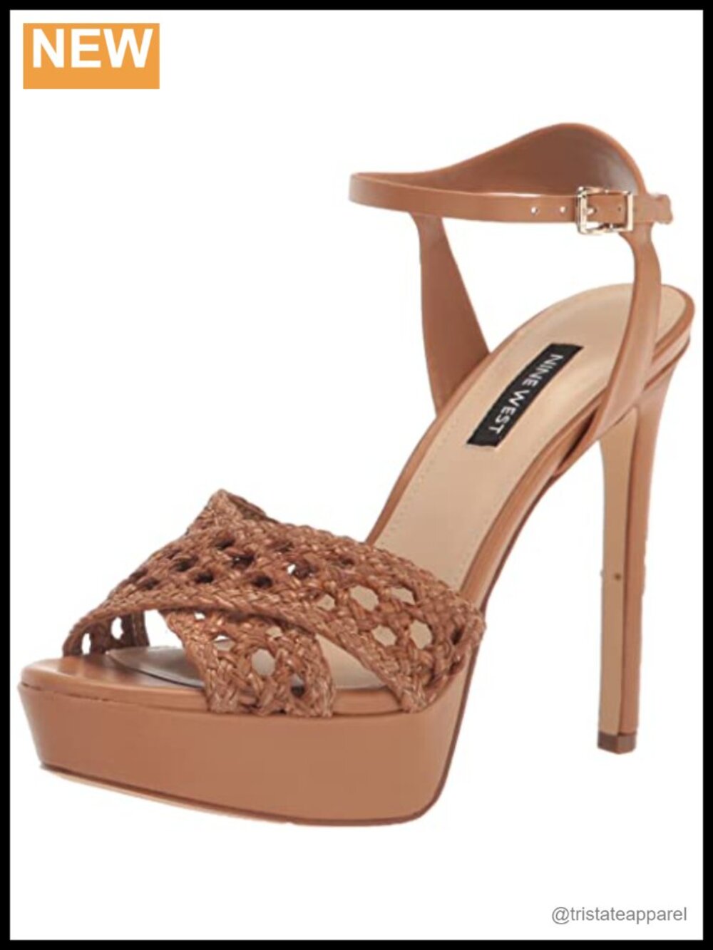 Nine West Women's Grecia Heeled Sandals Leather Woven Ankle Strap Ultra High